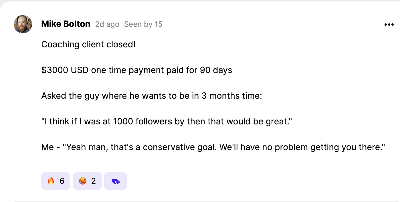 Mike Bolton — $3K client